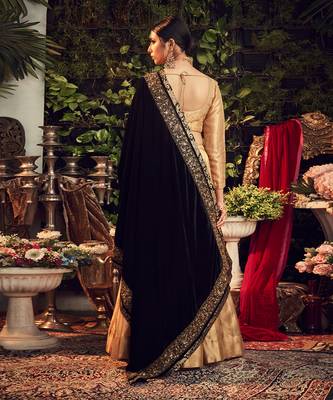 Oxidised Gold Lehenga Set With Velvet Dupatta Shawl 2