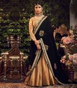 Oxidised Gold Lehenga Set With Velvet Dupatta Shawl