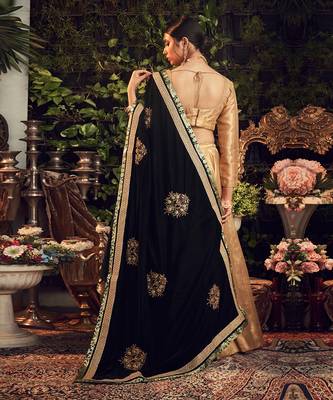 Oxidised Gold Lehenga Set With Velvet Dupatta Shawl 2