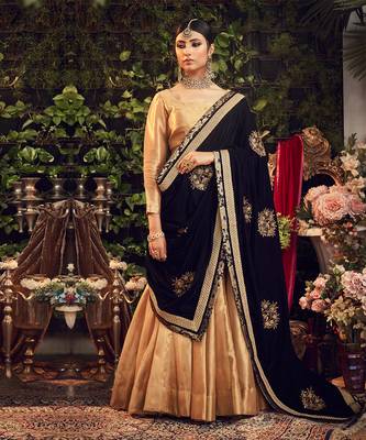 Oxidised Gold Lehenga Set With Velvet Dupatta Shawl 1