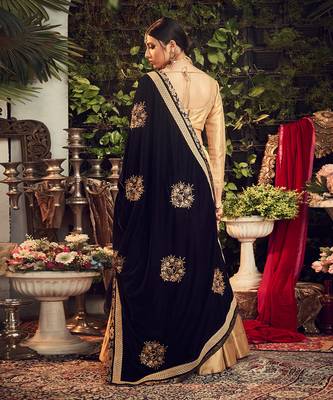 Oxidised Gold Lehenga Set With Velvet Dupatta Shawl 3