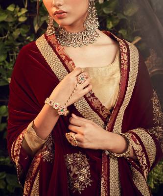 Oxidised Gold Lehenga Set With Velvet Dupatta Shawl 3