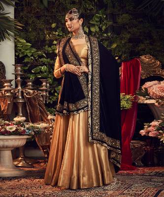 Oxidised Gold Lehenga Set With Velvet Dupatta Shawl 1