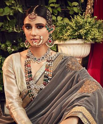 Chapagne Lehenga Set With Velvet Dupatta Shawl 3