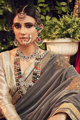 Chapagne Lehenga Set With Velvet Dupatta Shawl