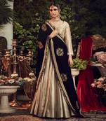 Champagne Lehenga Set With Velvet Dupatta Shawl