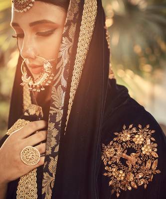Champagne Lehenga Set With Velvet Dupatta Shawl 2
