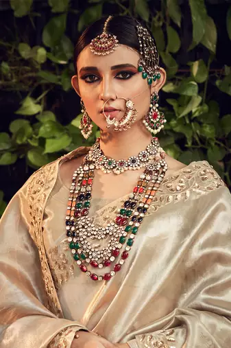 Champagne Lehenga Set With Dupatta