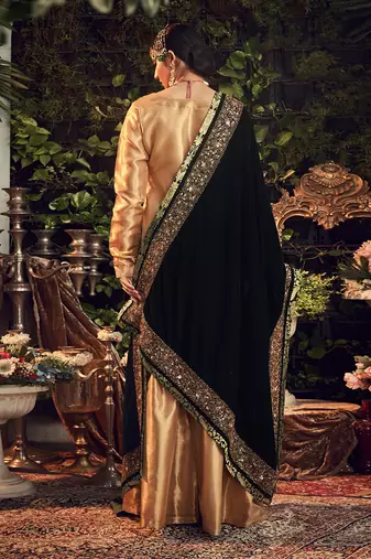 Oxidised Gold Garara Set With Velvet Dupatta Shawal
