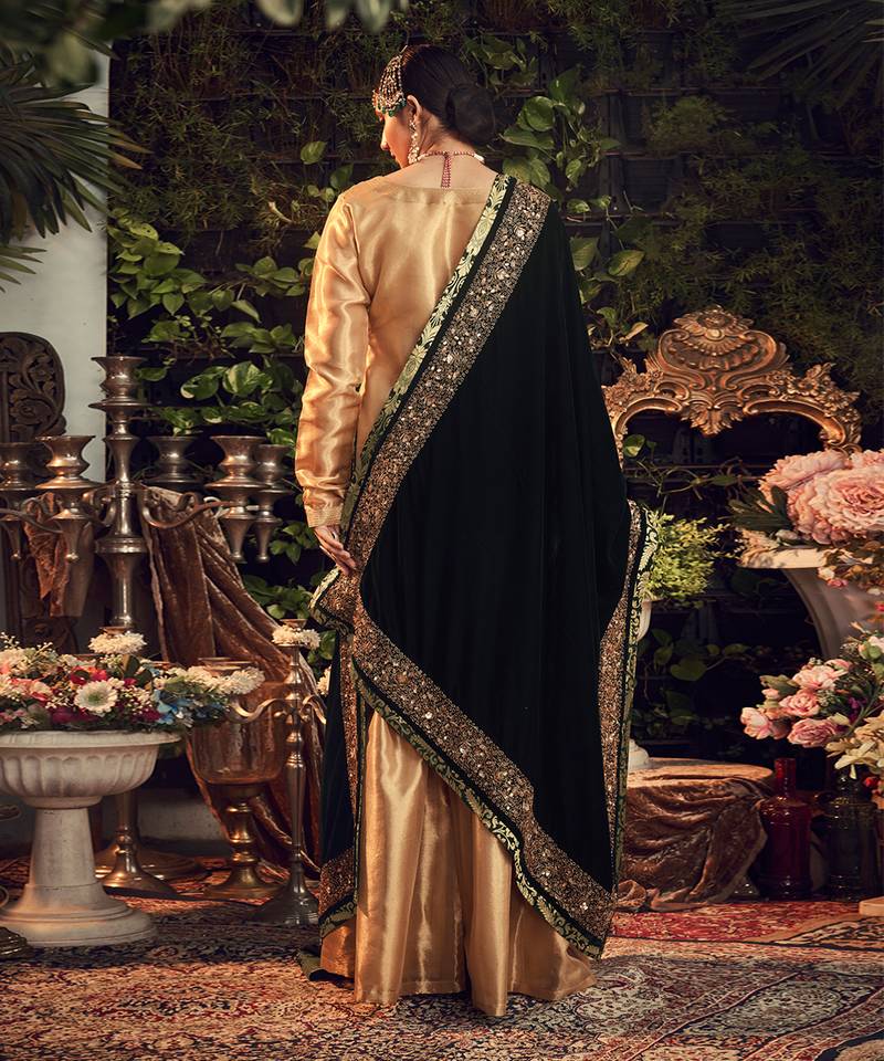 Oxidised Gold Garara Set With Velvet Dupatta Shawal