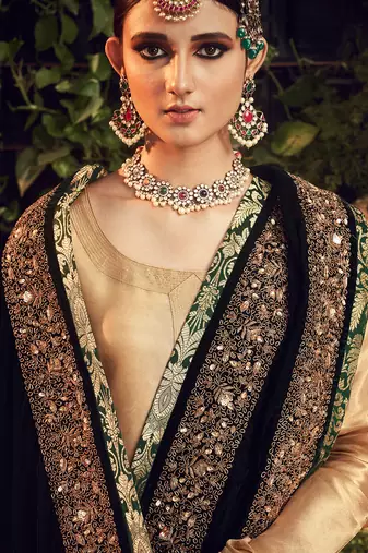 Oxidised Gold Garara Set With Velvet Dupatta Shawal