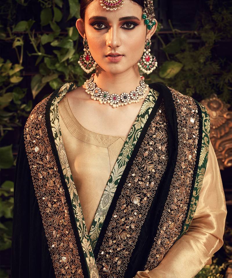 Oxidised Gold Garara Set With Velvet Dupatta Shawal