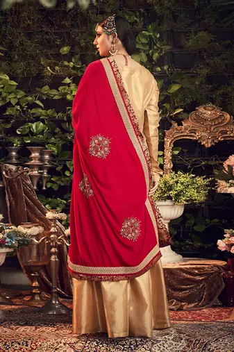 Oxidised Gold Garara Set With Velvet Dupatta Shawl