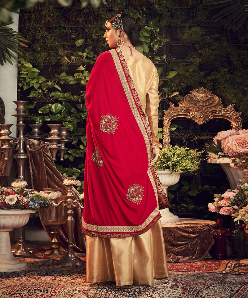 Oxidised Gold Garara Set With Velvet Dupatta Shawl