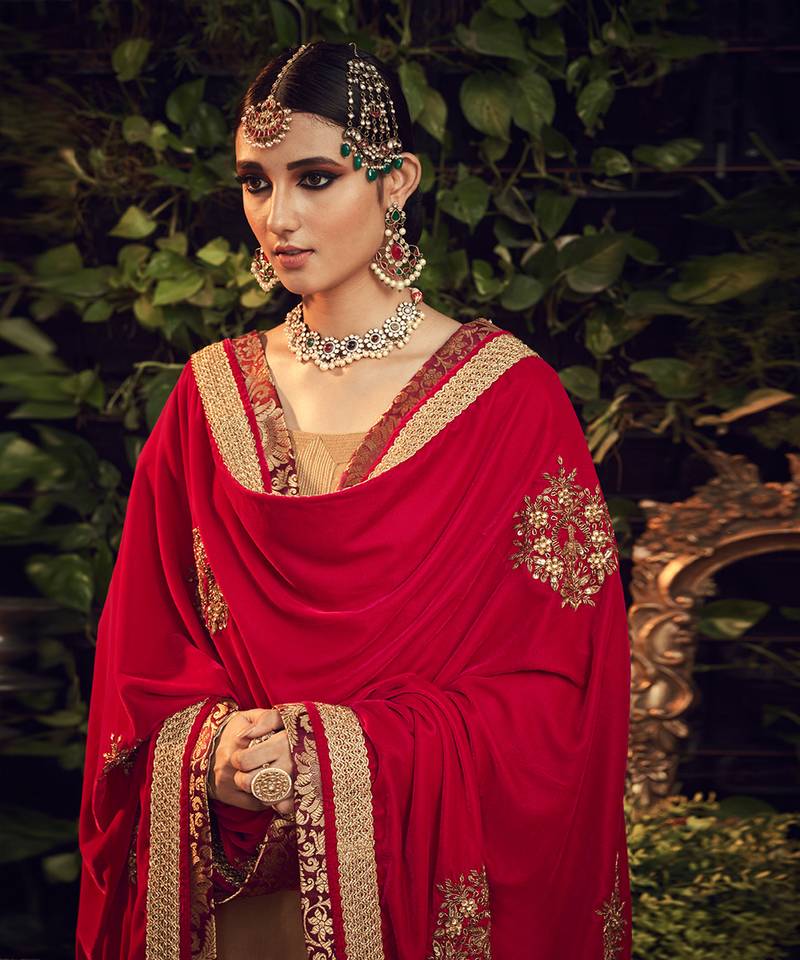 Oxidised Gold Garara Set With Velvet Dupatta Shawl