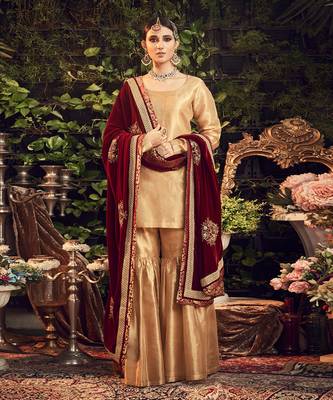 Oxidised Gold Garara Set With Velvet Dupatta Shawl 1