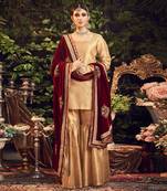 Oxidised Gold Garara Set With Velvet Dupatta Shawl