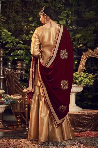Oxidised Gold Garara Set With Velvet Dupatta Shawl