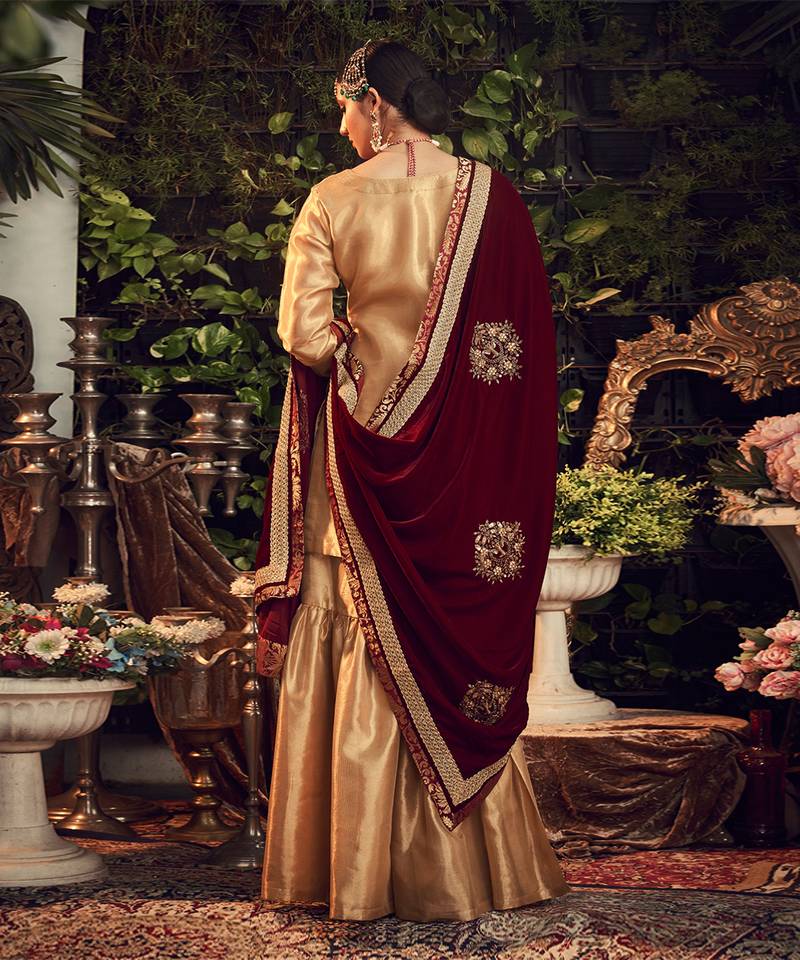 Oxidised Gold Garara Set With Velvet Dupatta Shawl