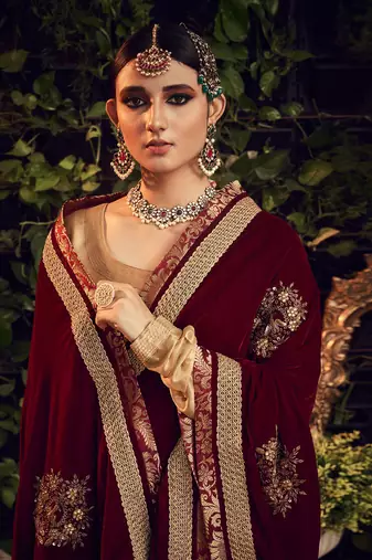 Oxidised Gold Garara Set With Velvet Dupatta Shawl