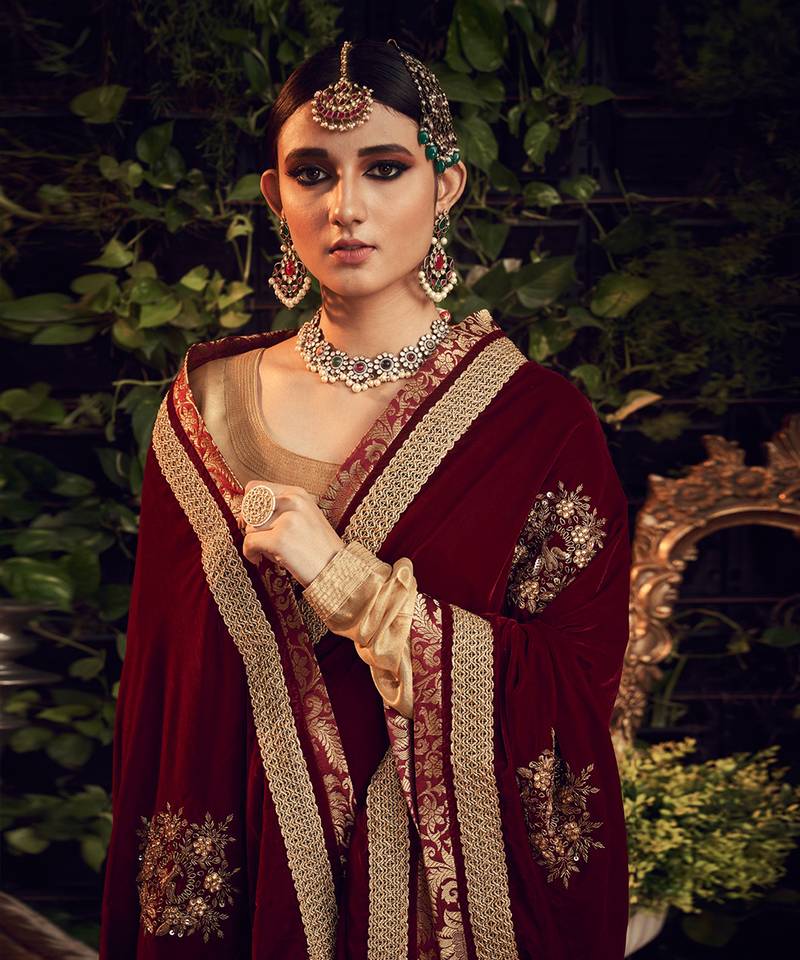 Oxidised Gold Garara Set With Velvet Dupatta Shawl