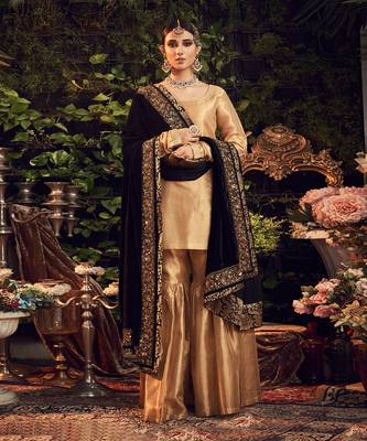 Oxidised Gold Garara Set With Velvet Dupatta Shawl 1