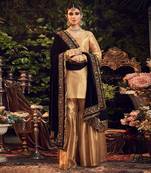Oxidised Gold Garara Set With Velvet Dupatta Shawl