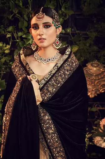 Oxidised Gold Garara Set With Velvet Dupatta Shawl