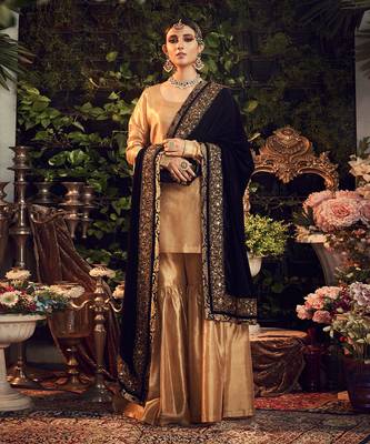 Oxidised Gold Garara Set With Velvet Dupatta Shawl 1