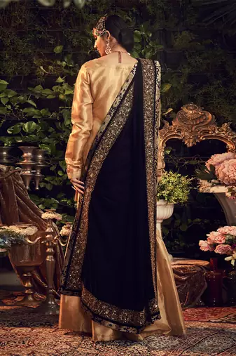 Oxidised Gold Garara Set With Velvet Dupatta Shawl