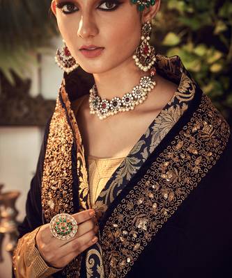 Oxidised Gold Garara Set With Velvet Dupatta Shawl 3