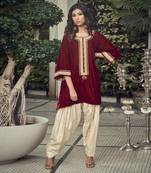 Mahroon Velvet Kurta With Chanderi Dhoti Salwar