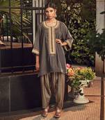 Steel Gray Velvet Kurta And Dhoti Salwar