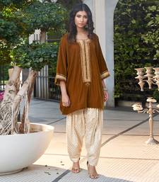 Sand Colour Velvet Kurta With Chanderi Salwar