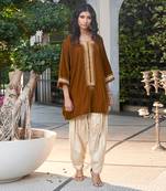 Sand Colour Velvet Kurta With Chanderi Salwar