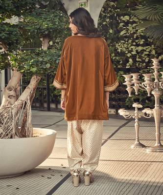 Sand Colour Velvet Kurta With Chanderi Salwar 2