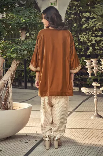 Sand Colour Velvet Kurta With Chanderi Salwar