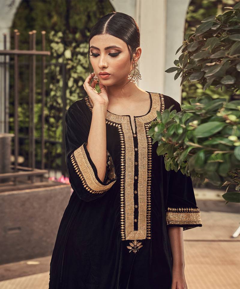 All Black Vevet Kurta  And Salwar Set
