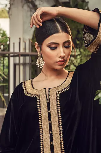 All Black Vevet Kurta  And Salwar Set