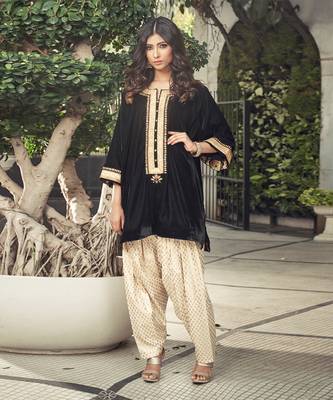 Black Velvet Kurta With Dhoti Salwar 1