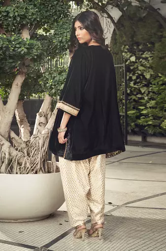 Black Velvet Kurta With Dhoti Salwar