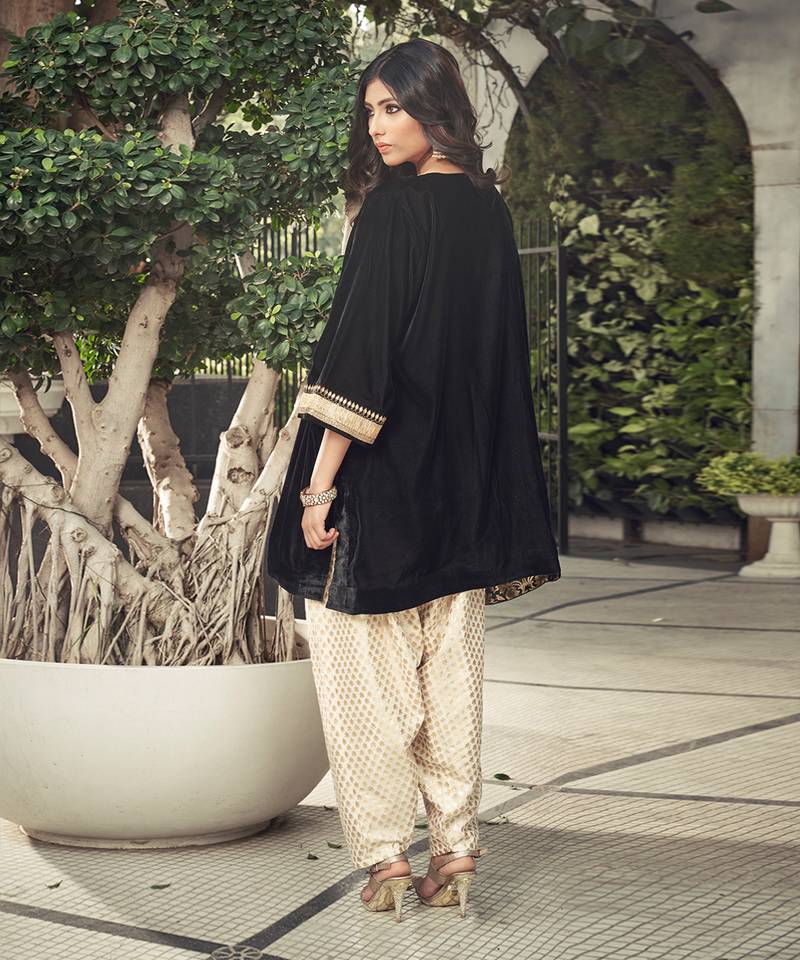 Black Velvet Kurta With Dhoti Salwar