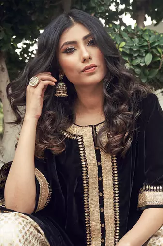 Black Velvet Kurta With Dhoti Salwar