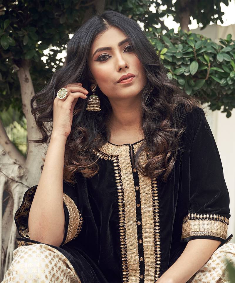 Black Velvet Kurta With Dhoti Salwar