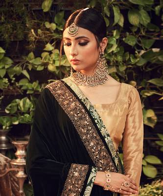 Oxidised Gold Lehenga Set With Velvet Dupatta Shawl 3
