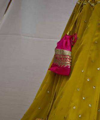 Noor -Canary-Yellow Lehenga Set In Sequins Embroidery With Magenta Detailing. 6