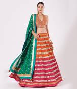 Rang Birang- A Magnificent Magenta & Rust Ombre Lehenga Set With Matching Choli And Green Dupatta