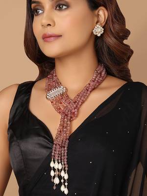 Beaded Scarf Necklace In Pink Tone 1