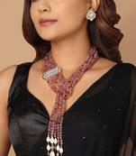 Beaded Scarf Necklace In Pink Tone