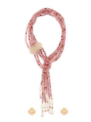 Beaded Scarf Necklace In Pink Tone 3